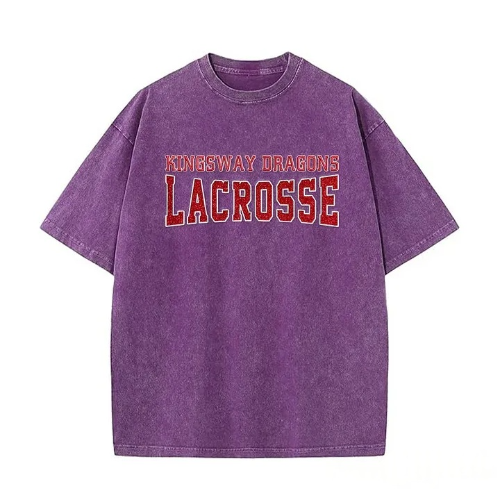 Custom Glitter Embroidered Lacrosse Washed T-shirt with School Name Team Spirit Shirt