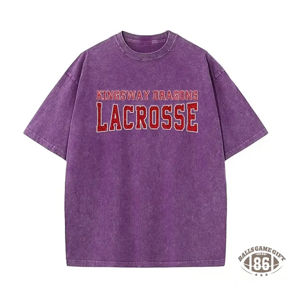Custom Glitter Embroidered Lacrosse Washed T-shirt with School Name Team Spirit Shirt