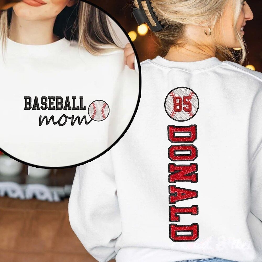 Baseball Mom Sweatshirt Glitter Embroidery Name or Team Name Hoodie