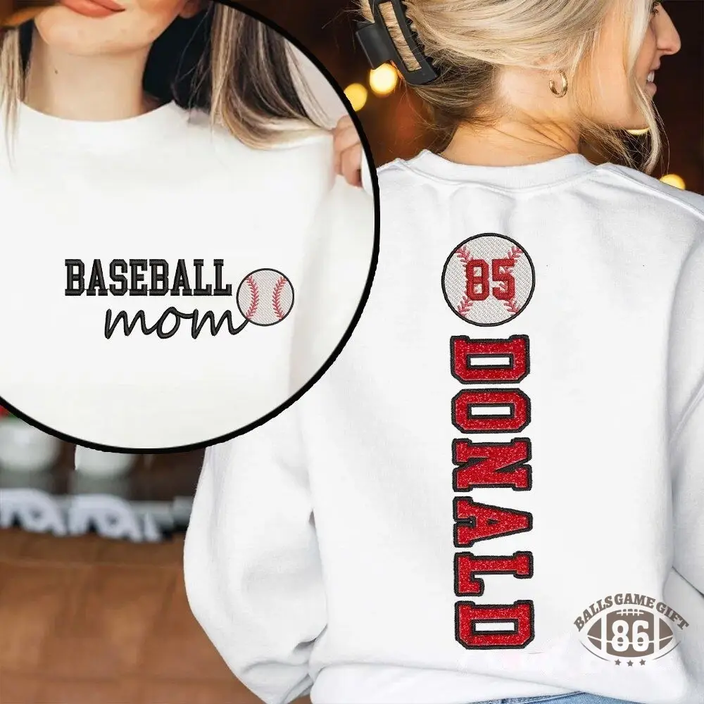 Baseball Mom Sweatshirt Glitter Embroidery Name or Team Name Hoodie