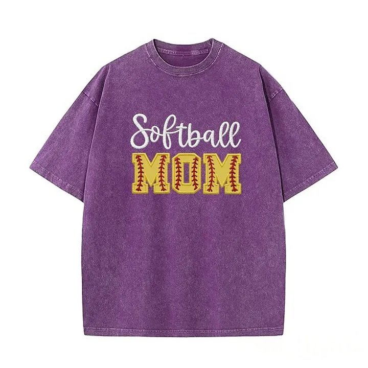 Softball DAD or MOM Applique Embroidery Personalized Washed T-Shirt