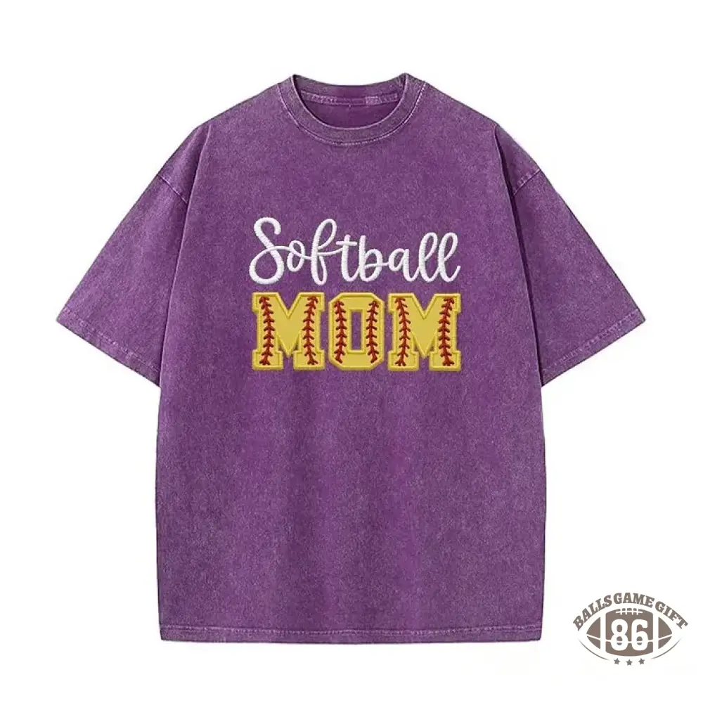 Softball DAD or MOM Applique Embroidery Personalized Washed T-Shirt