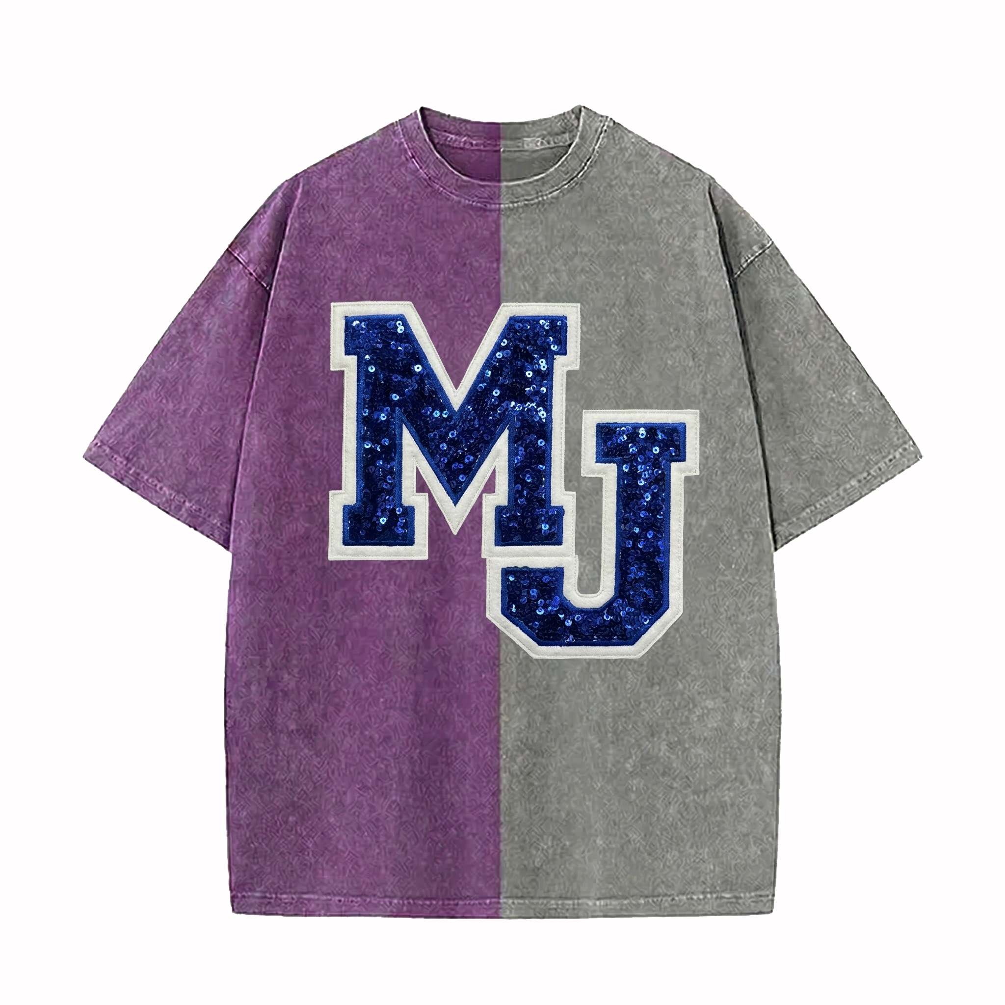 Custom Sequin Letters Two Tone Washed T-shirt– Personalized Glitter Numbers, Sports Fan Gift