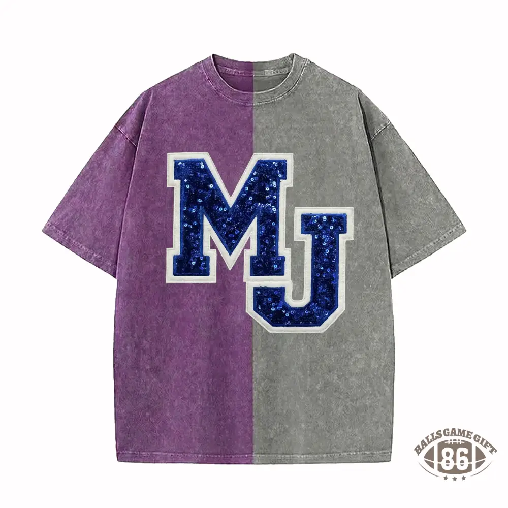 Custom Sequin Letters Two Tone Washed T-shirt– Personalized Glitter Numbers, Sports Fan Gift