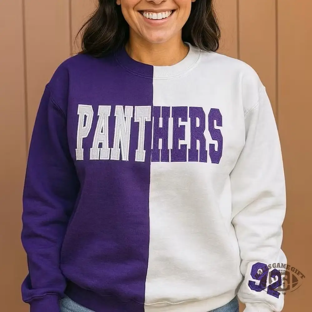 Custom Split Two-Tone Sweatshirt - Glitter Embroidered Sport Team Crewneck