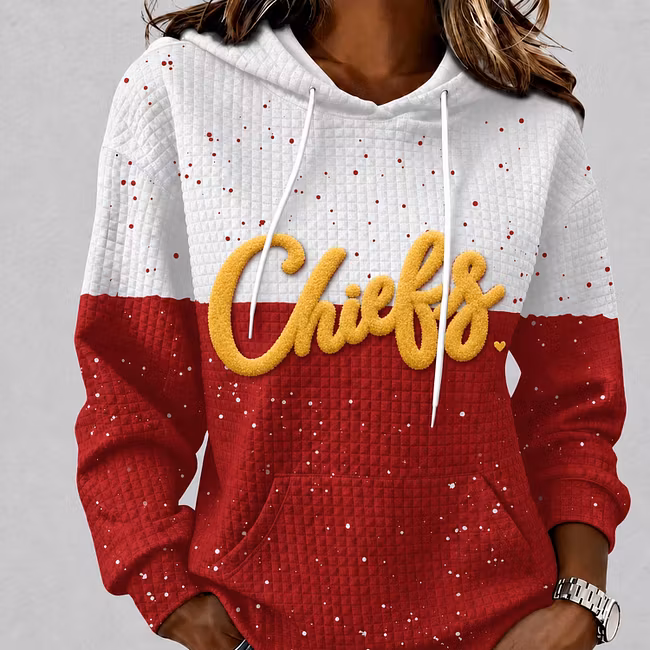 Custom College Spirit Waffle Hoodie, Personalized Chenille Team Name & Mascot Game Day Pullover