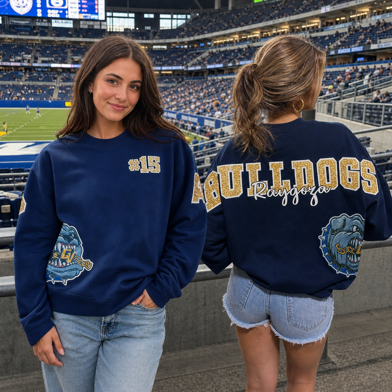 Custom Game Day Crewneck Sweatshirt, Vintage Back Print College Football Fan Pullover