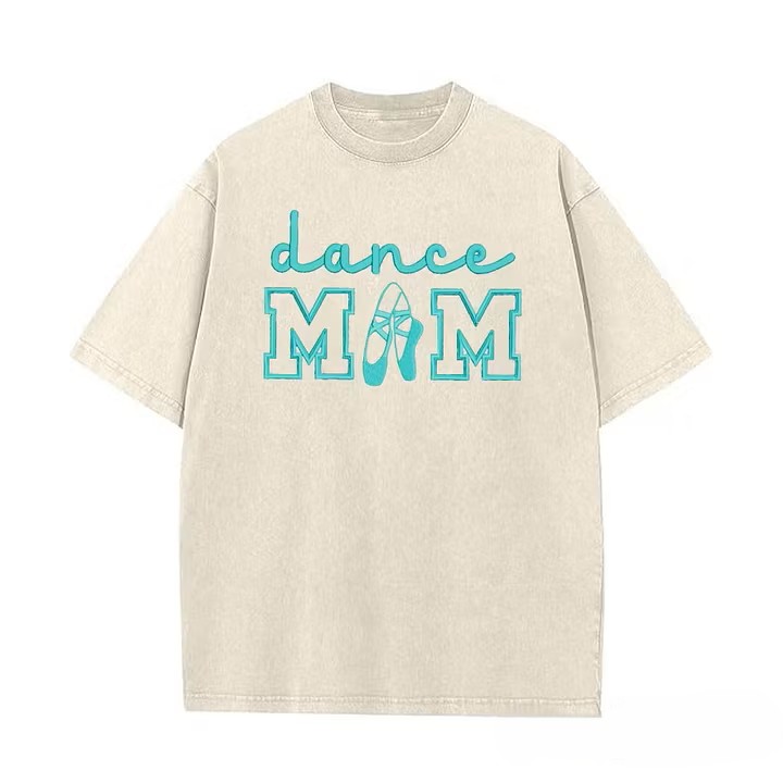Dance Mom Embroidered Vintage Washed T-Shirt, Oversized Casual Dance Mom Tee