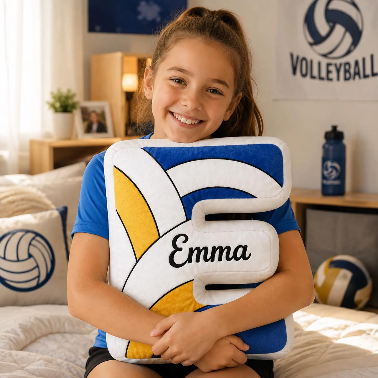 Personalized Volleyball Letter Pillow Velvet Initial Cushion Athlete Bedroom Decor Team Senior Gift