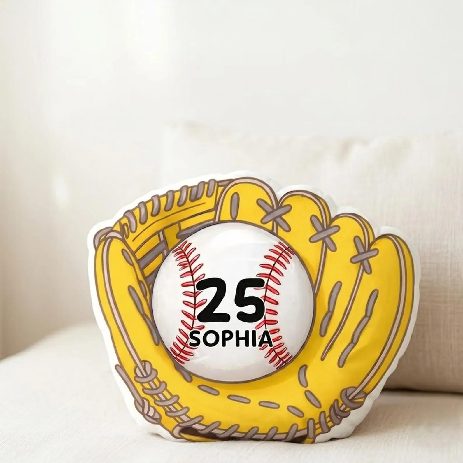 Personalized Baseball Glove Pillow Custom Name Number Softball Gift Kids Sports Cushion Athlete Room Decor
