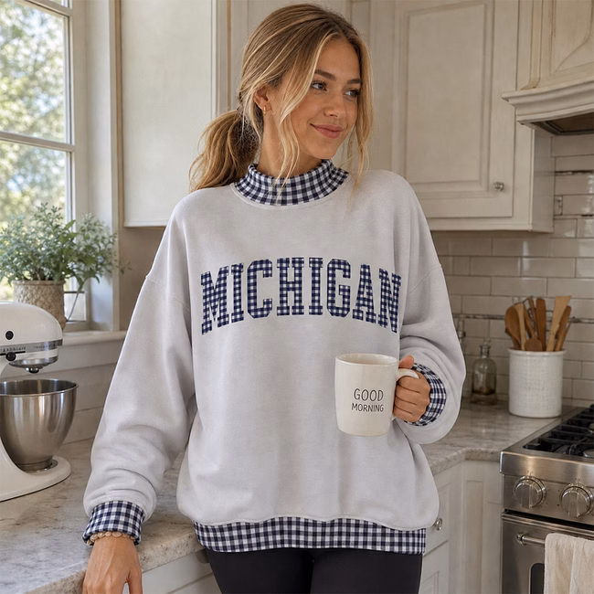 Custom Team Gingham Patchwork Mock Neck Sweatshirt