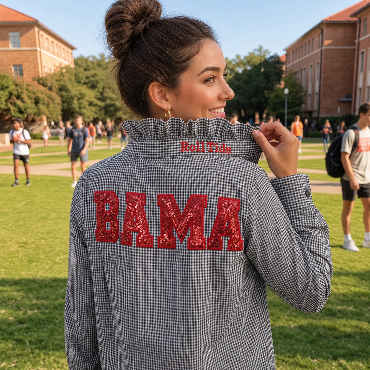 Custom Sequin Back Ruffle Collar Team Shirt with Personalized Text