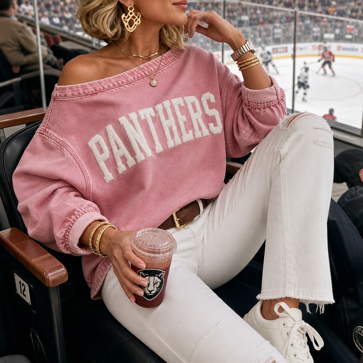 Custom NHL Off Shoulder Game Day Sweatshirt, Vintage Washed Slouchy Team Top, Women’s Hockey Fan Spirit Shirt
