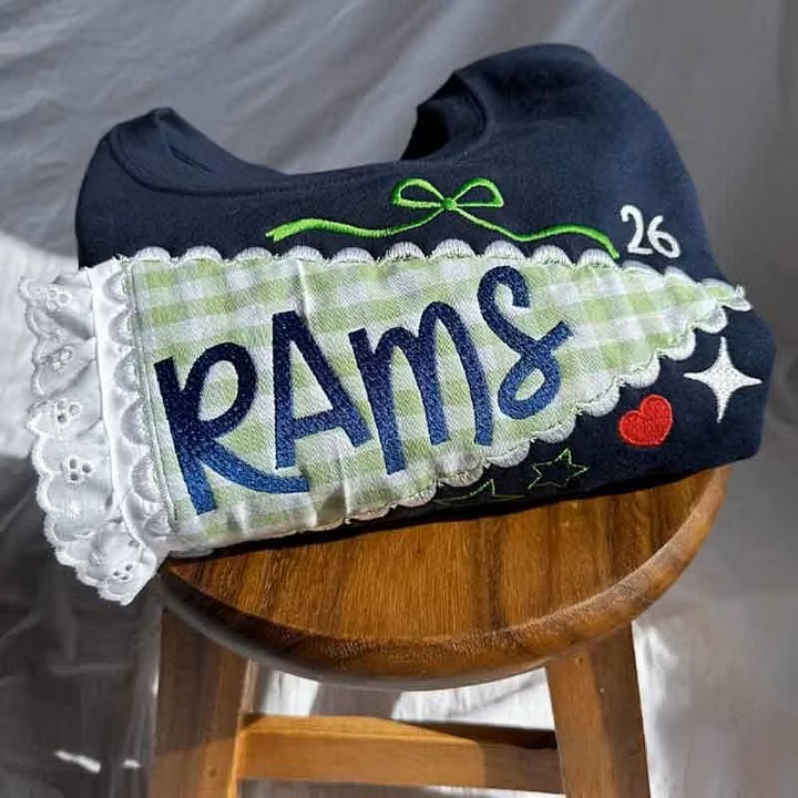 Custom Pennant Sweatshirt | Gingham Lace Applique Crewneck for Game Day Team Spirit