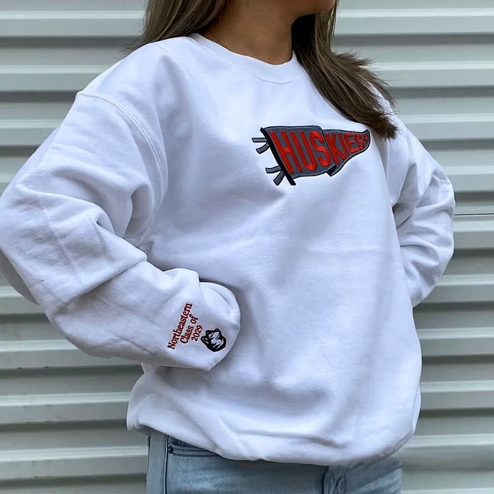 Custom Pennant Embroidered Sweatshirt - Personalized Team & School Spirit Crewneck