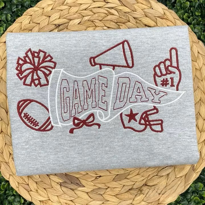 Custom Game Day Embroidered Sweatshirt | Football Pennant Crewneck for Team Spirit