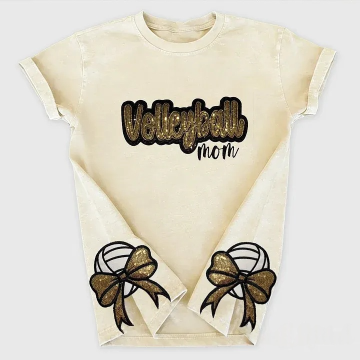 Sequin Volleyball Game Day Distressed T-Shirt with Side Bow Detail