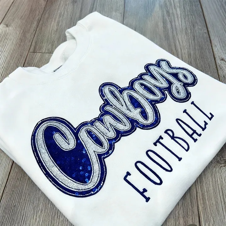 Personalized Sparkly Glitter Sequin Applique Embroidered Gameday Sweatshirt