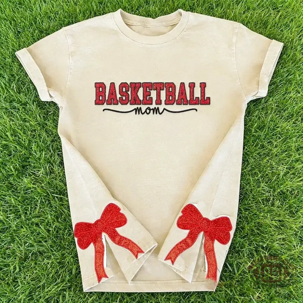 Basketball Mom Side Bow Washed T-shirt with Glitter Embroidered Coquette shirt