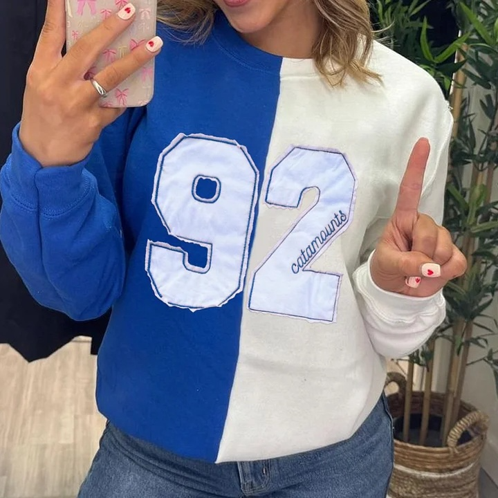  Personalized Sports Number Embroidered Two Tone Crewneck Team or Player Name Gift