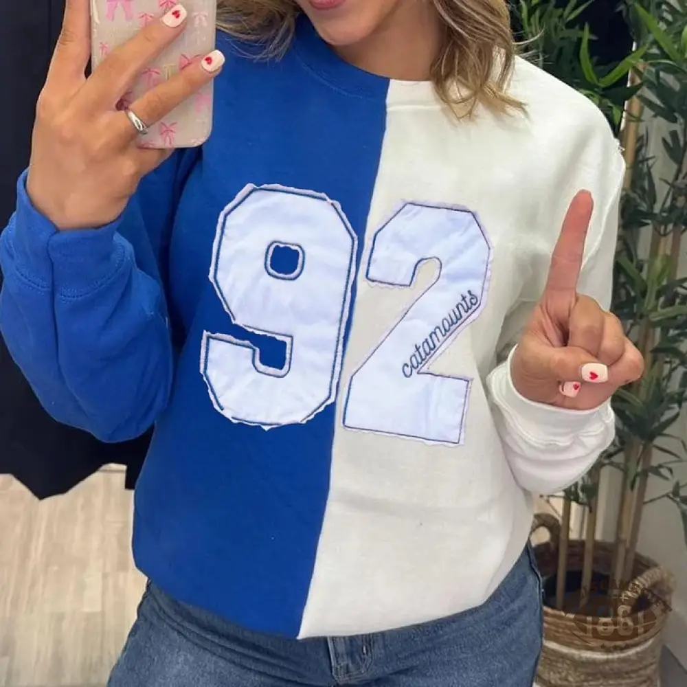  Personalized Sports Number Embroidered Two Tone Crewneck Team or Player Name Gift
