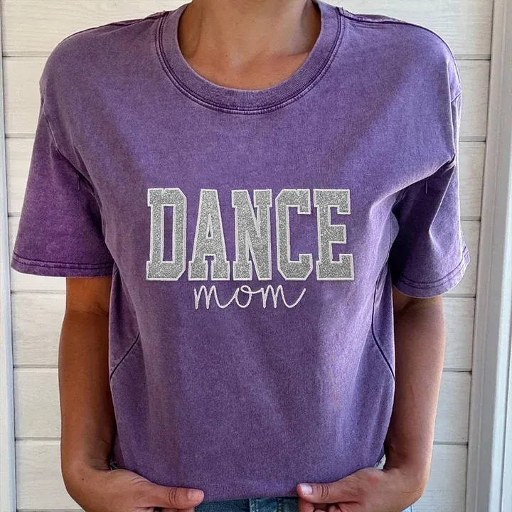 Personalized Embroidered Dance Mom Washed T-Shirt with Kids Name on Sleeve