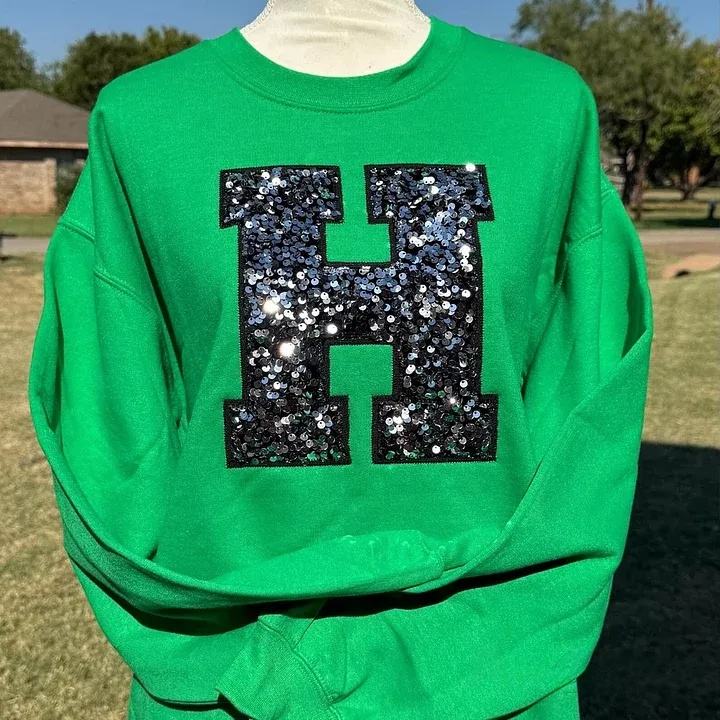 Personalized Embroidered Sequin Number or Letter Sweatshirt School Spirit Initial Crewneck