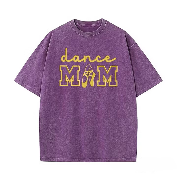 Dance Mom Embroidered Vintage Washed T-Shirt, Oversized Casual Dance Mom Tee
