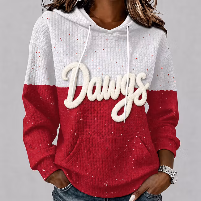 Custom College Spirit Waffle Hoodie, Personalized Chenille Team Name & Mascot Game Day Pullover