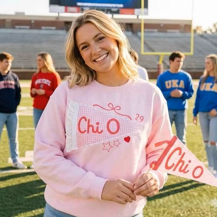 Custom Pennant Sweatshirt | Gingham Lace Applique Crewneck for Game Day Team Spirit