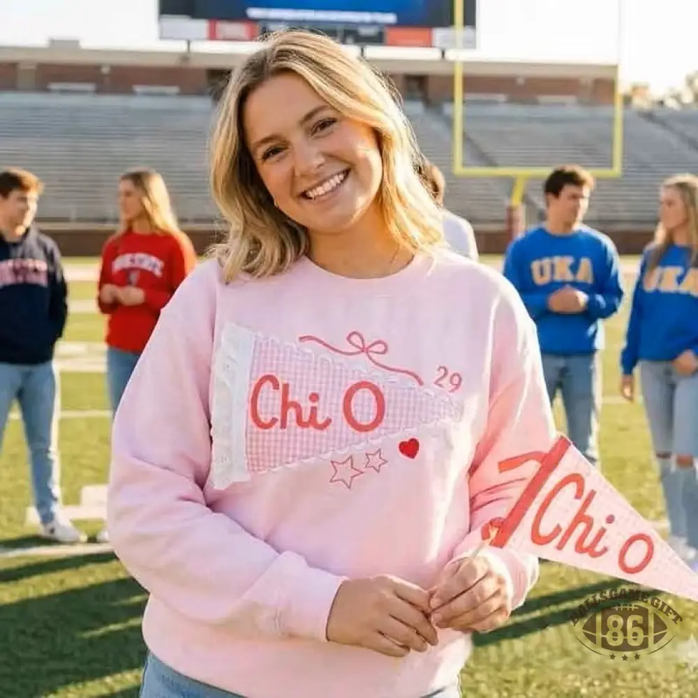 Custom Pennant Sweatshirt | Gingham Lace Applique Crewneck for Game Day Team Spirit