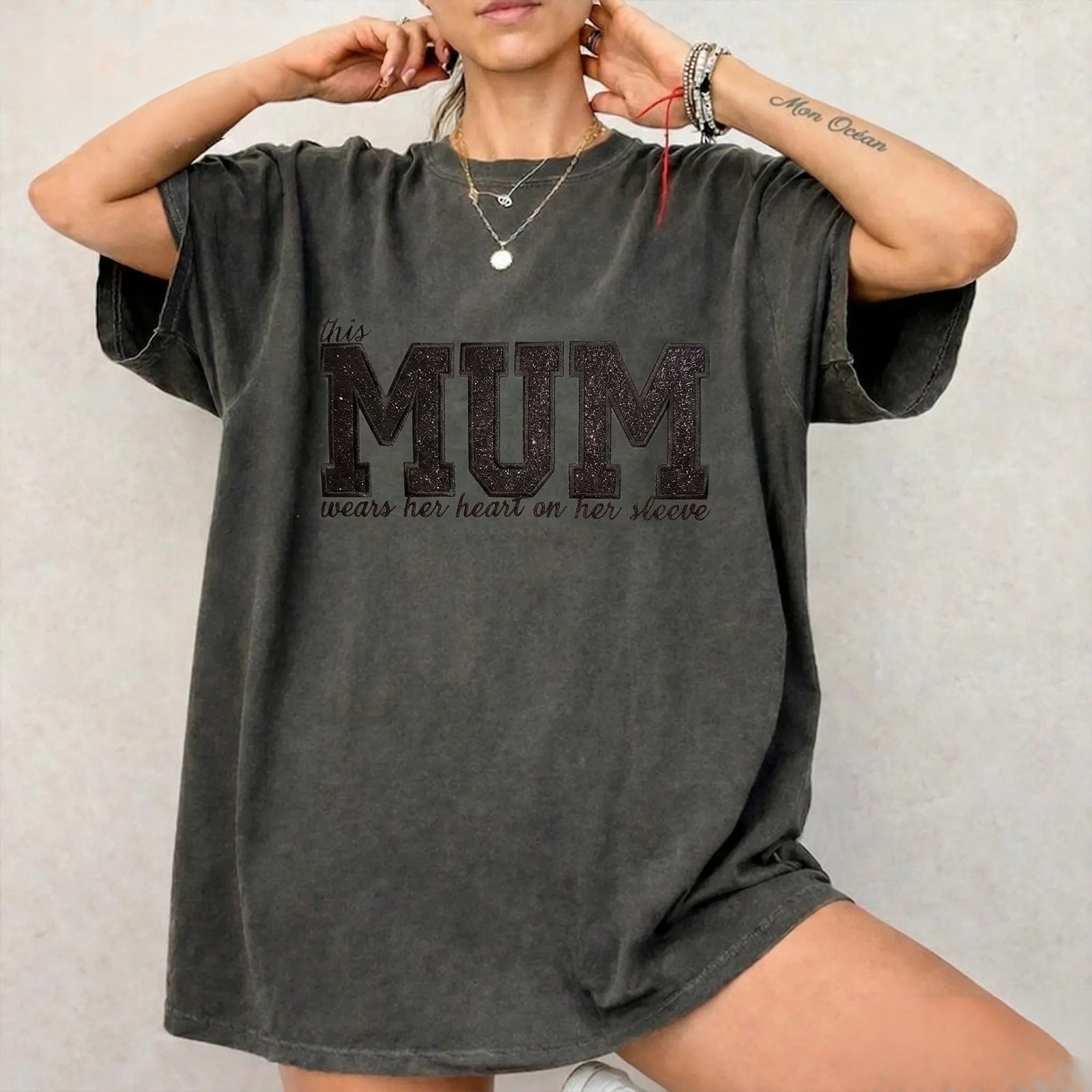 Custom Mama Glitter Embroidered Washed Sweatshirt with Kids' Names  Mother's Day Gift