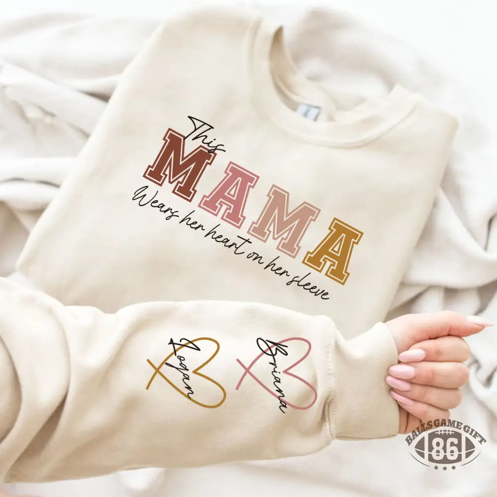Custom Mama Embroidered Sweatshirt with Names on Sleeve Personalized Mother's Day Gift for Mom