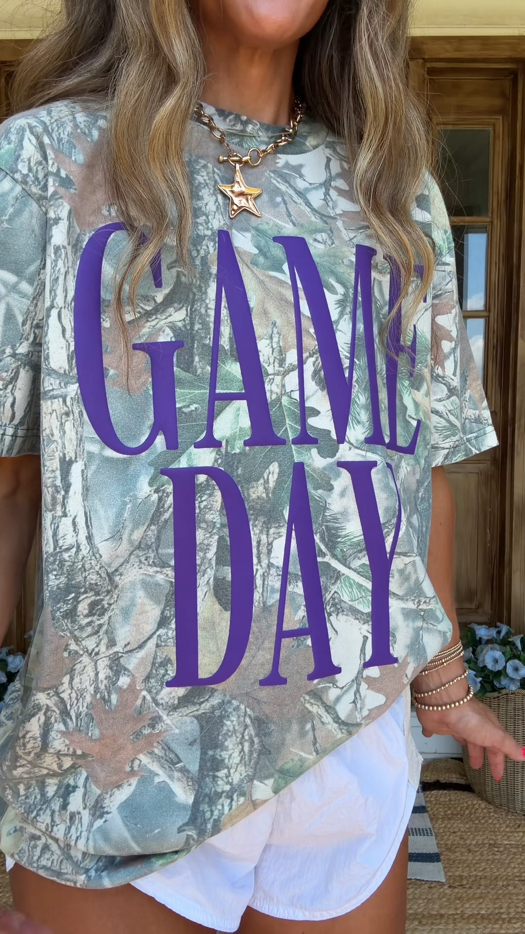 Custom Vintage Leaf Camo Game Day Graphic Football T-Shirt