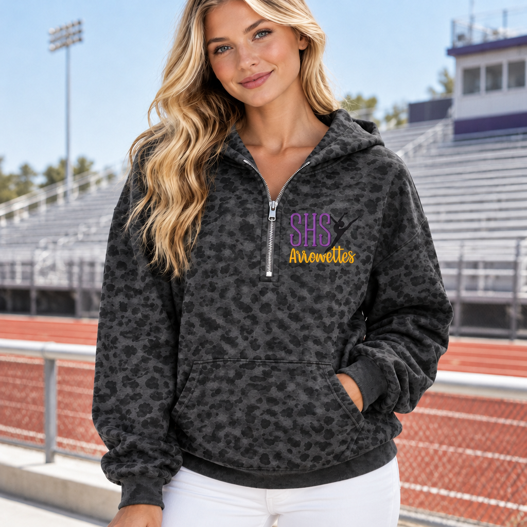 Custom Leopard Print Quarter Zip Hoodie, Personalized Game Day Team Pullover, Oversized Tailgate Outfit