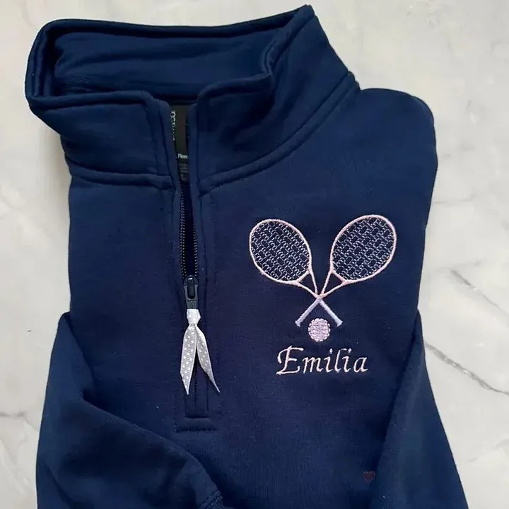 Personalized Tennis Racket Quarter Zip Sweatshirt Custom Name Tennis Pullover