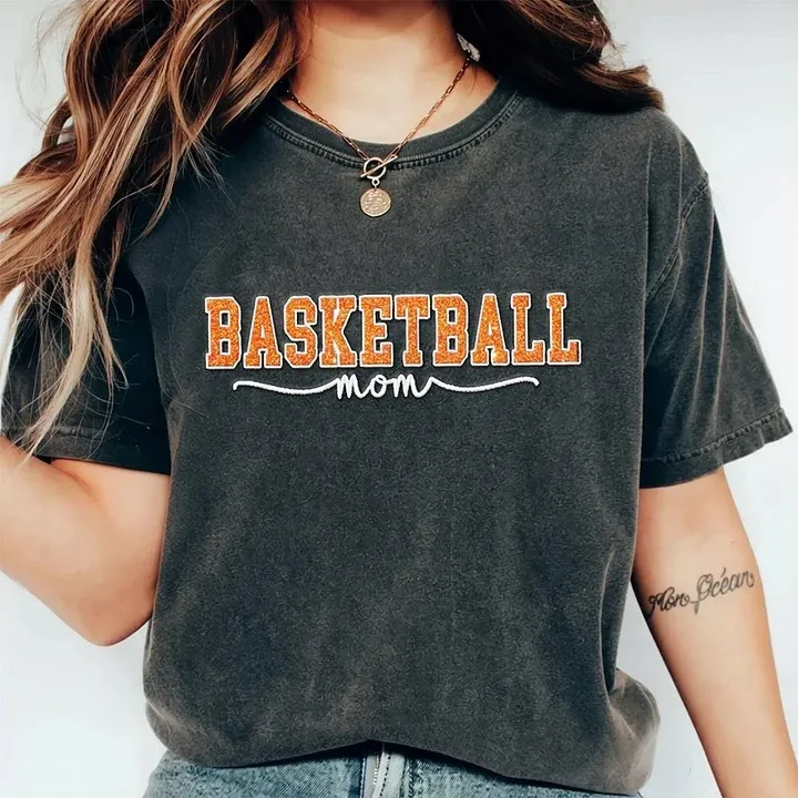 Basketball Mom Side Bow Washed T-shirt with Glitter Embroidered Coquette shirt