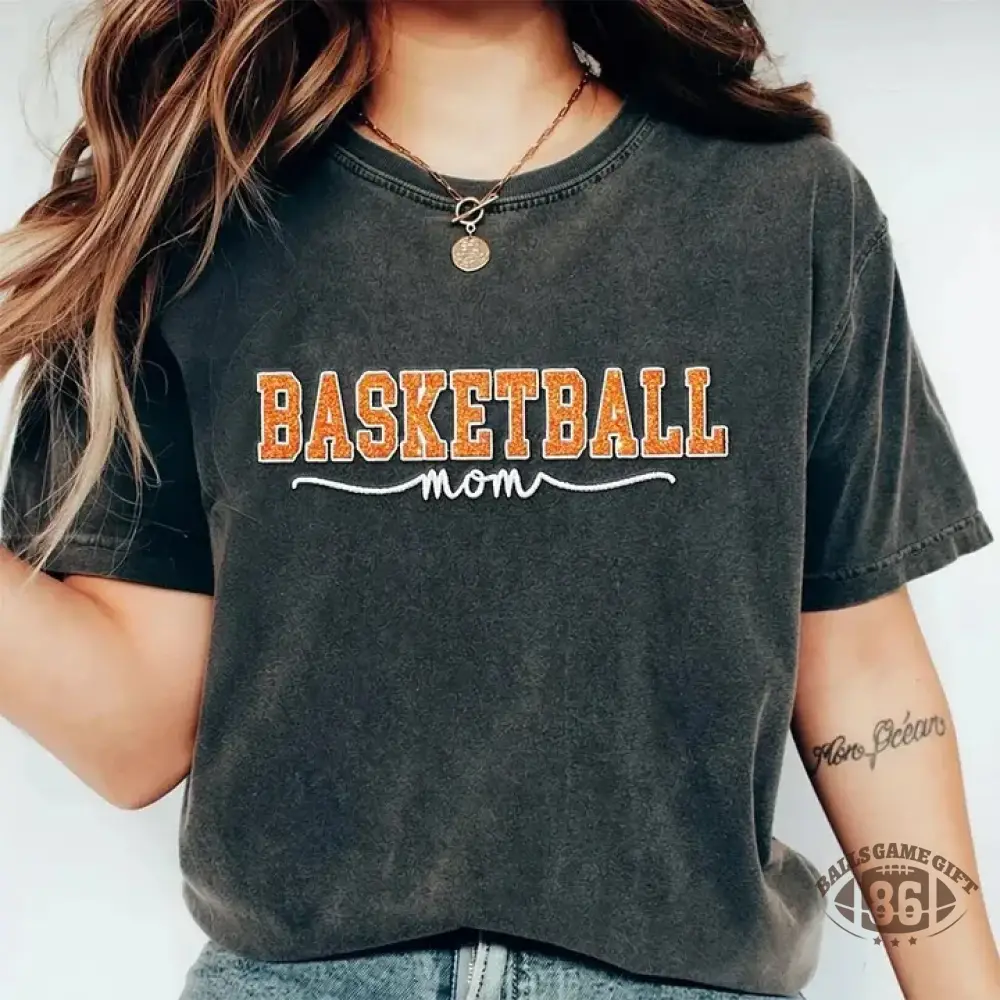Basketball Mom Side Bow Washed T-shirt with Glitter Embroidered Coquette shirt