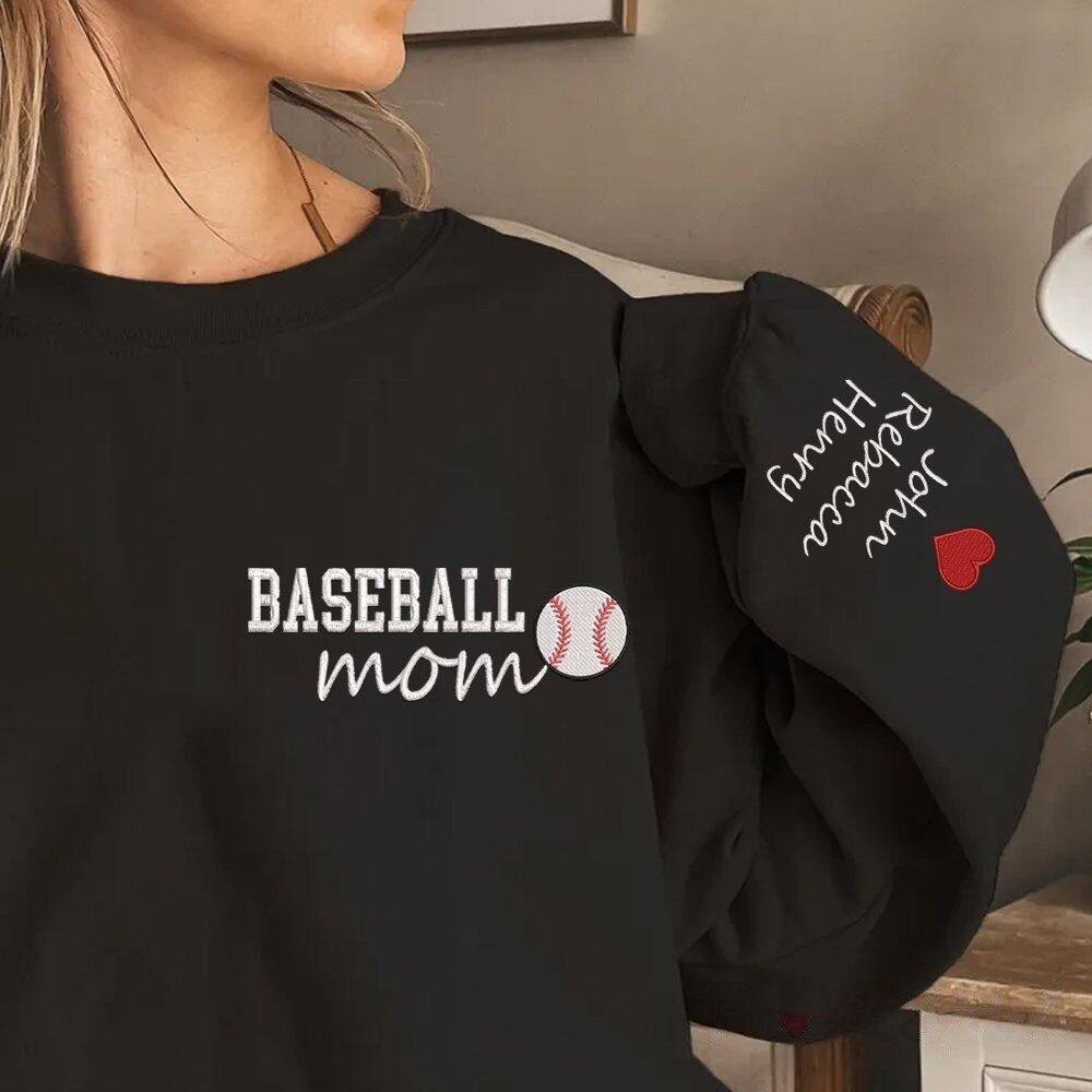 Baseball Mom Sweatshirt Glitter Embroidery Name or Team Name Hoodie