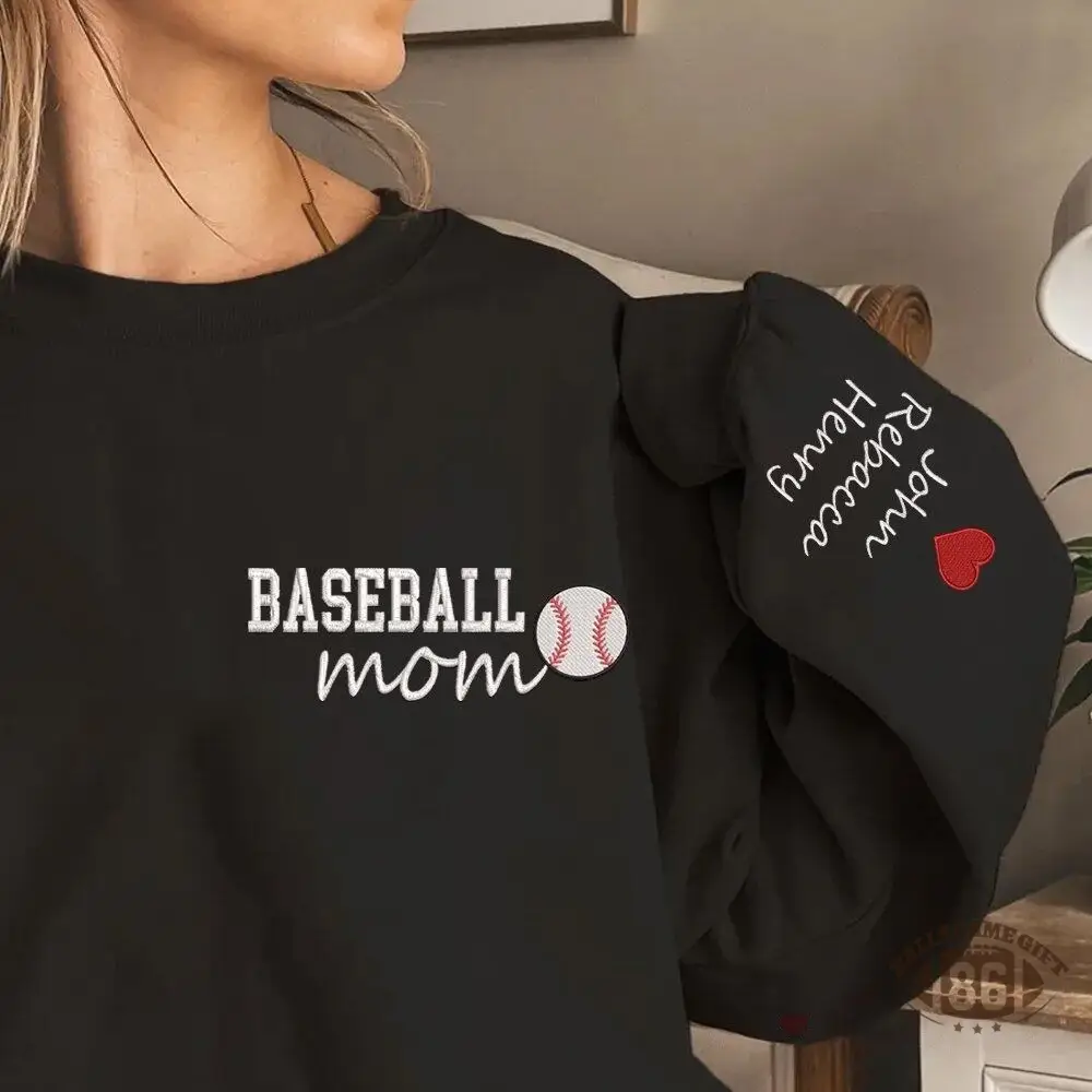 Baseball Mom Sweatshirt Glitter Embroidery Name or Team Name Hoodie