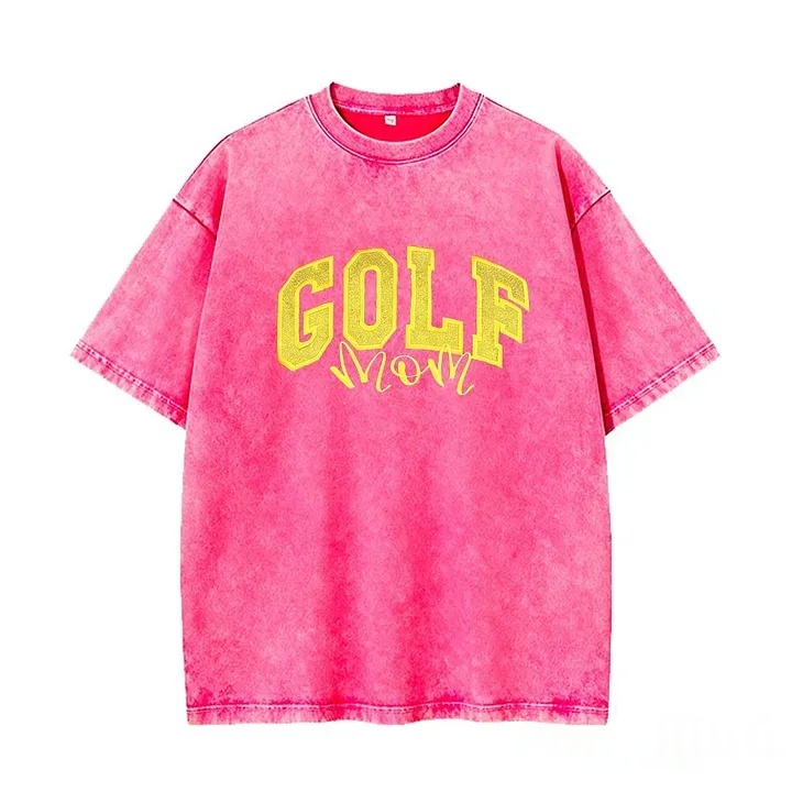 Personalized Custom Glitter Embroidered Golf Mom Washed T-Shirt