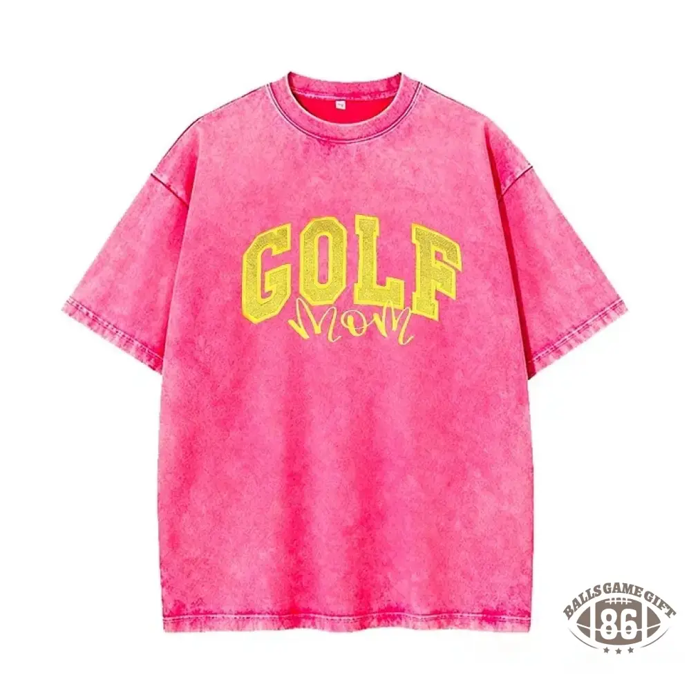Personalized Custom Glitter Embroidered Golf Mom Washed T-Shirt