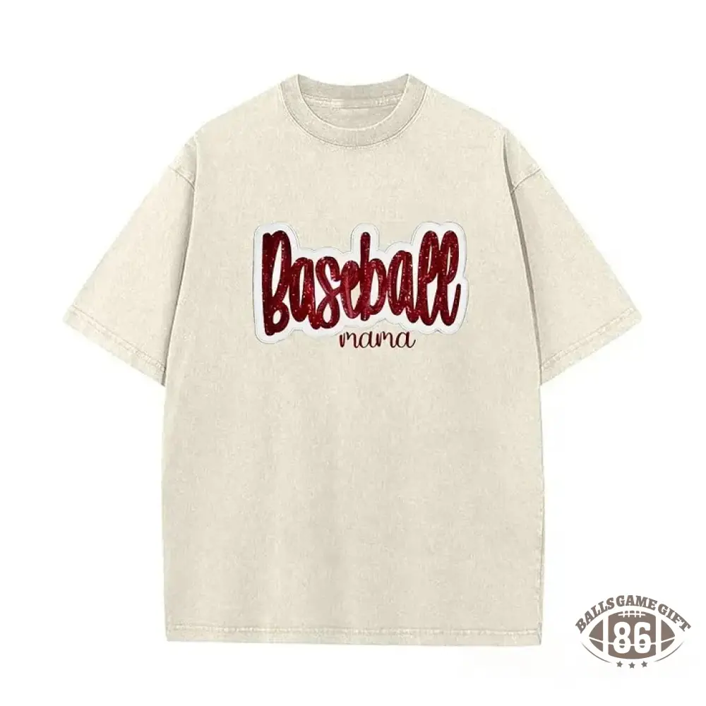 Personalized Custom Glitter Embroidered Baseball Mom Washed T-Shirt with Side Bow