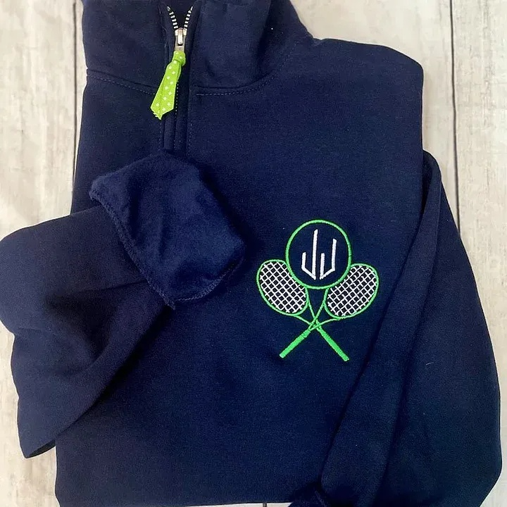 Monogram Tennis Sweatshirt Quarter Zip Personalized Tennis Ball Racket Pullover Monogrammed Tennis Player Gift