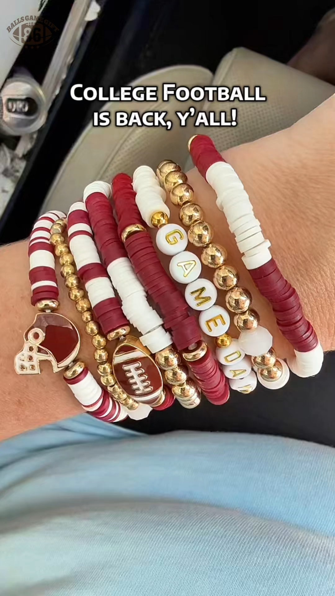 Football Game Day Stackable Beaded Bracelets Set Mom Fans Game Day Jewelry Gift