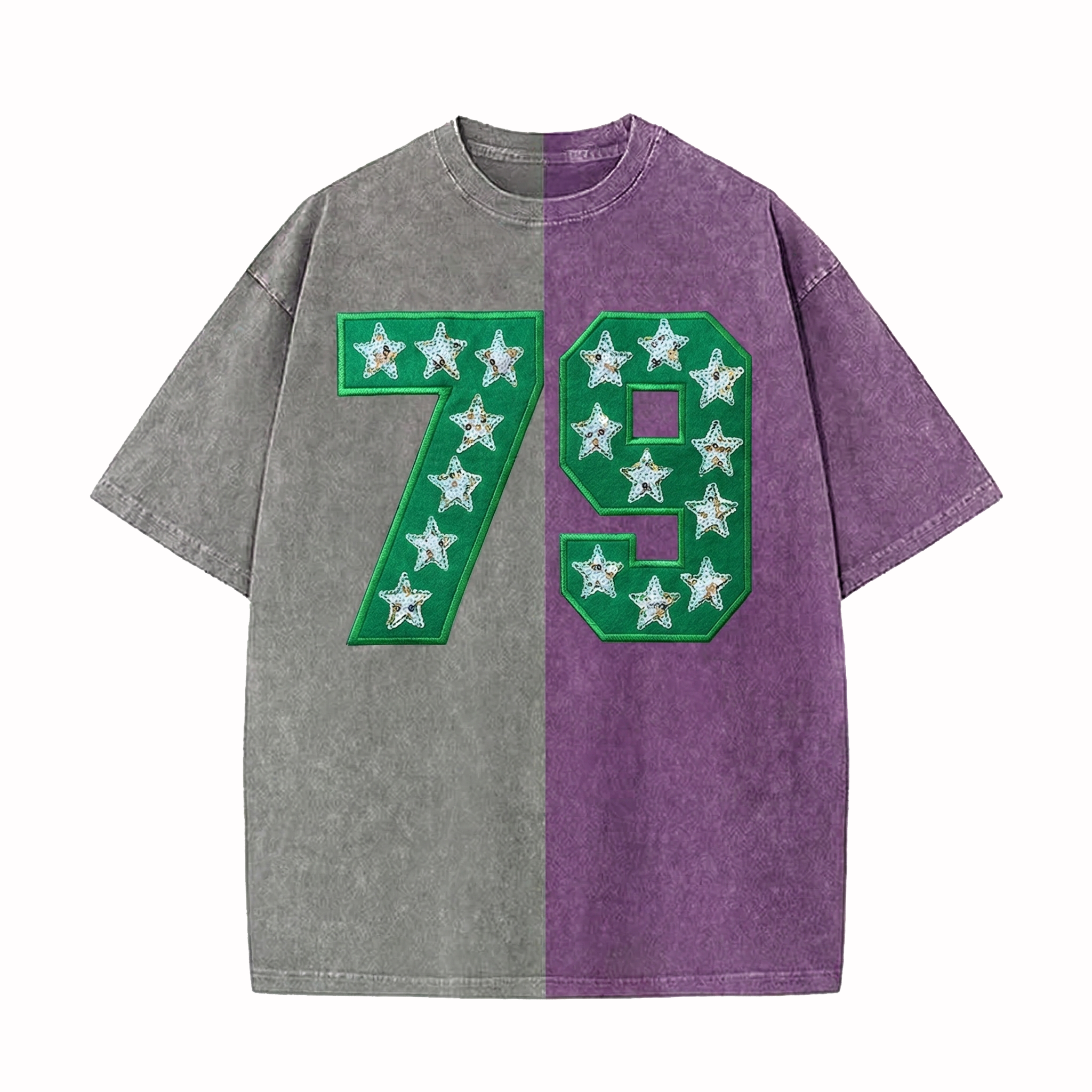 Personalized Team Number with Stars Two Tone Washed T-shirt 