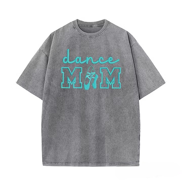 Dance Mom Embroidered Vintage Washed T-Shirt, Oversized Casual Dance Mom Tee