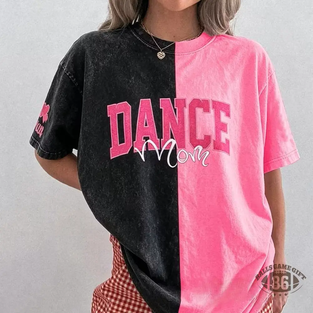  Custom Glitter Dance Embroidered Mom Two Tone Washed T-Shirt with Glitter Bow on Sleeve