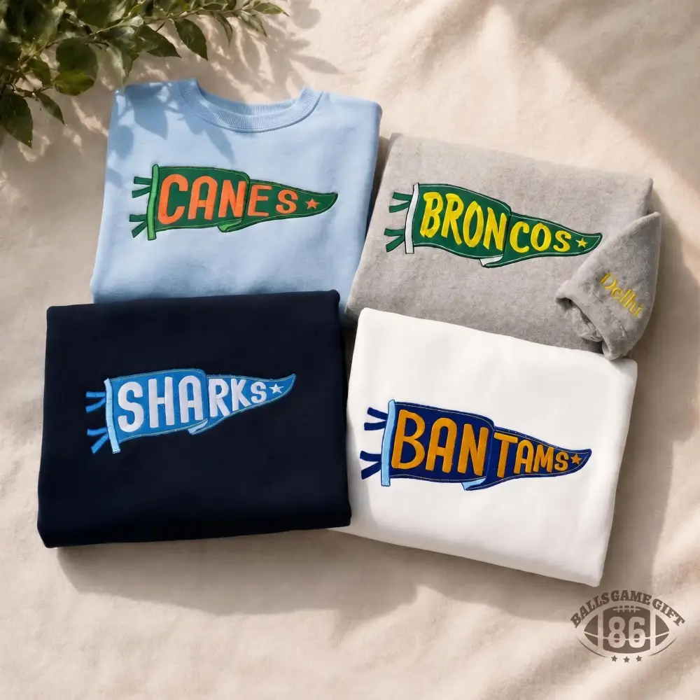 Custom Pennant Embroidered Sweatshirt - Personalized Team & School Spirit Crewneck