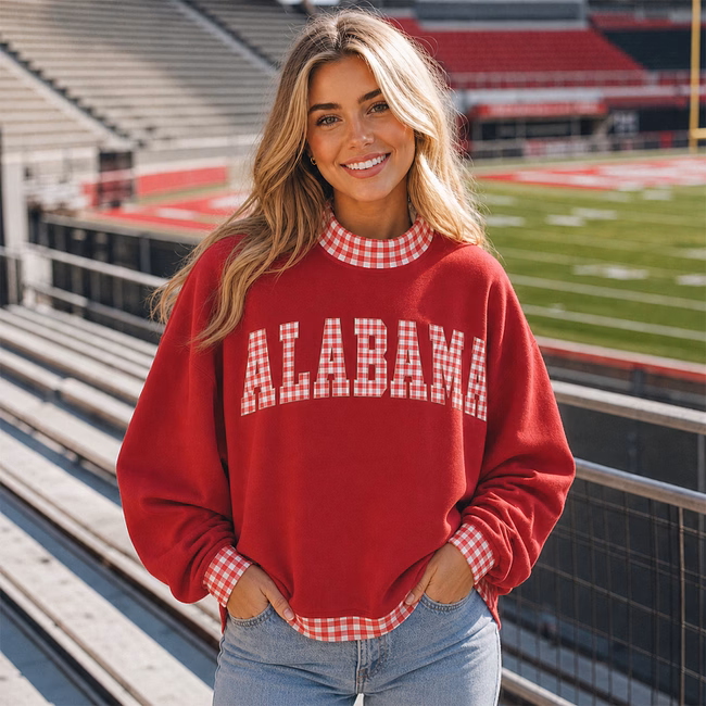 Custom Team Gingham Patchwork Mock Neck Sweatshirt